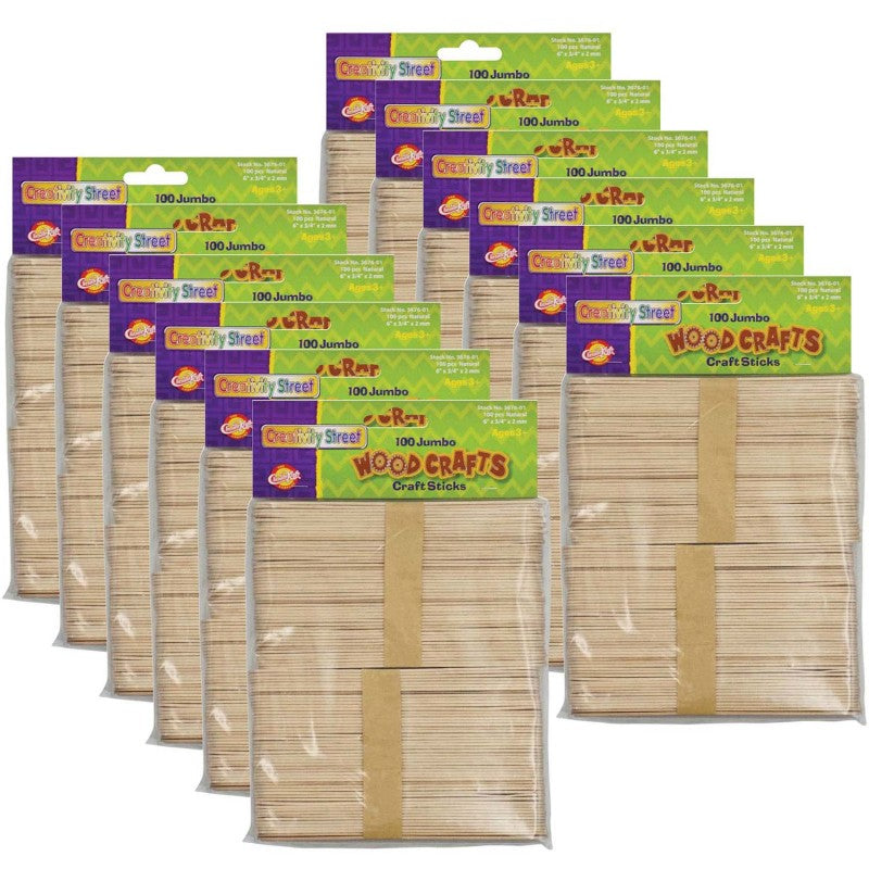 CREATIVITY STREET - Jumbo Craft Sticks, Natural, 6" x .75", 100 Per Pack, 12 Packs