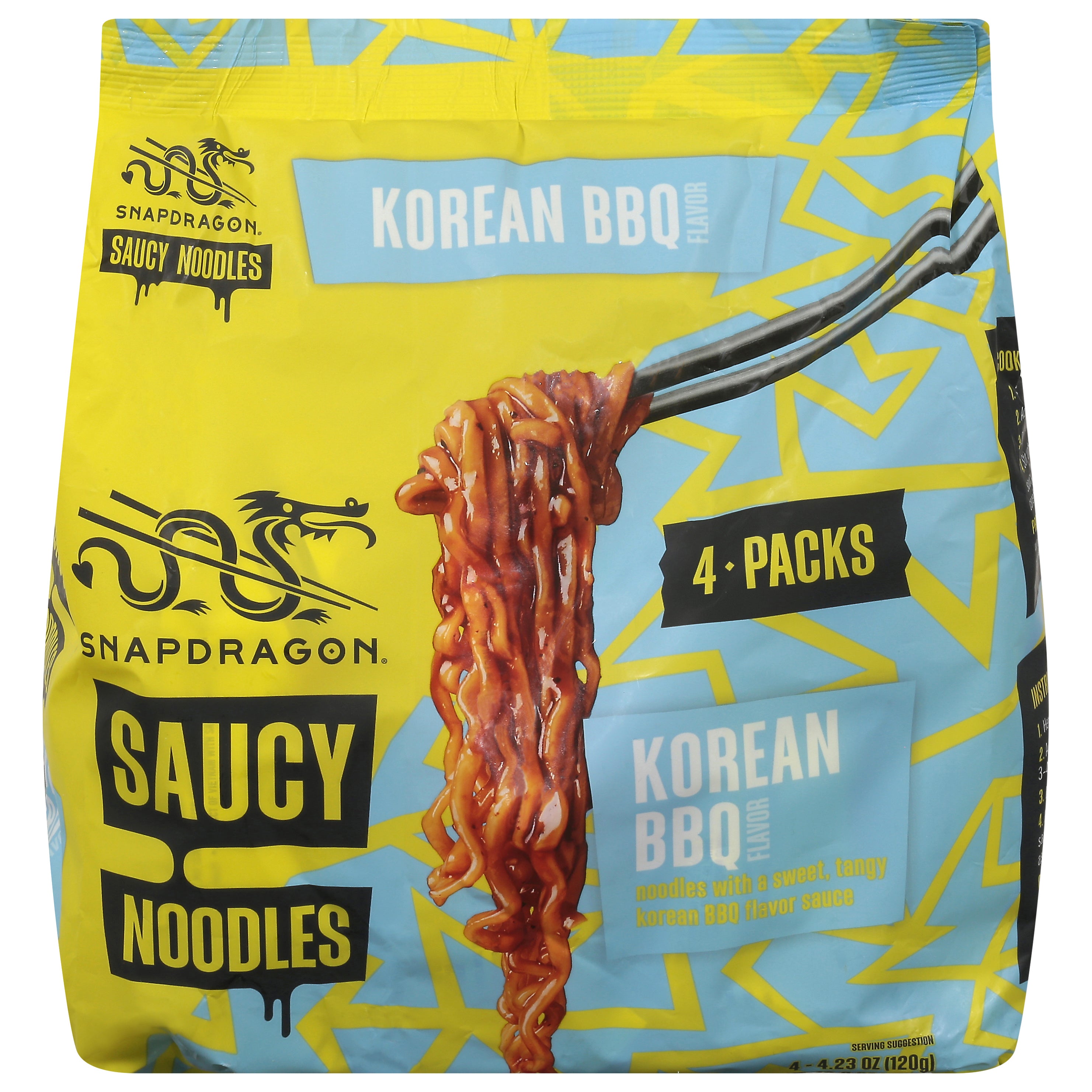 Snapdragon Korean BBQ Flavor Saucy Noodles 4 - 4.23 oz Packs - Case of 4