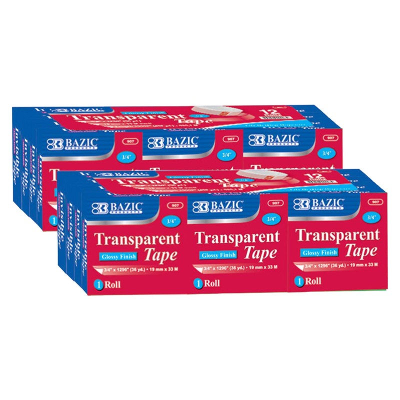 BAZIC PRODUCTS - Tape Refill, Transparent Tape, 3/4" x 1296", 12 Per Pack, 2 Packs