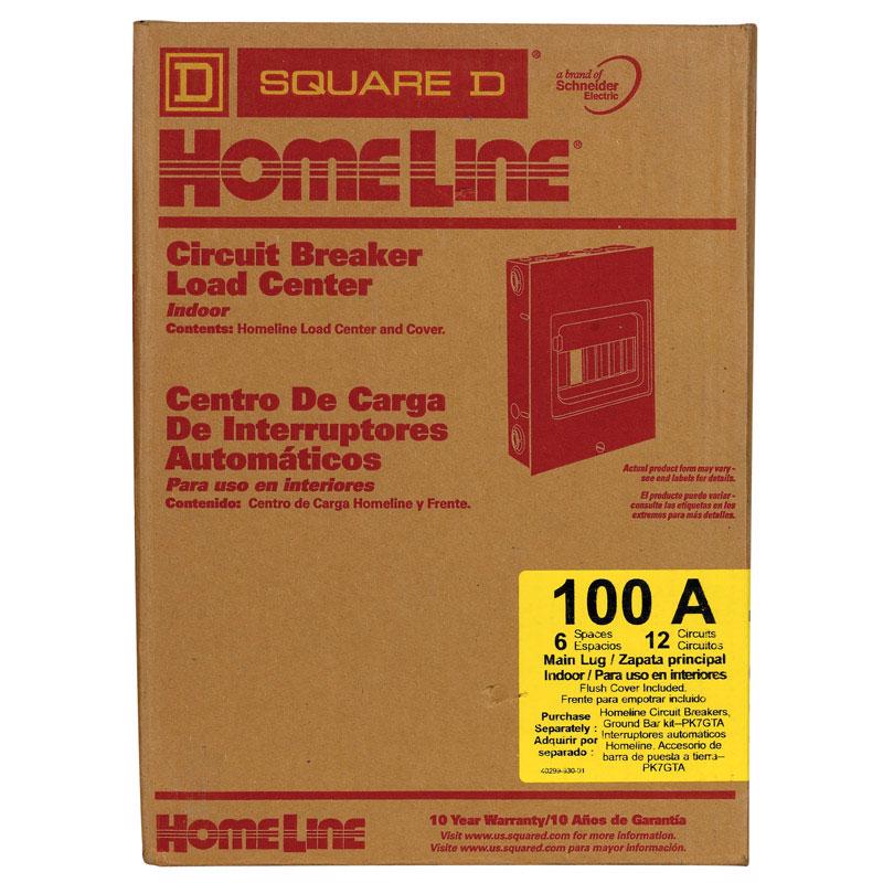 SQUARE D - Square D HomeLine 100 amps 120/240 V 6 space 12 circuits Flush Mount Main Lug Load Center