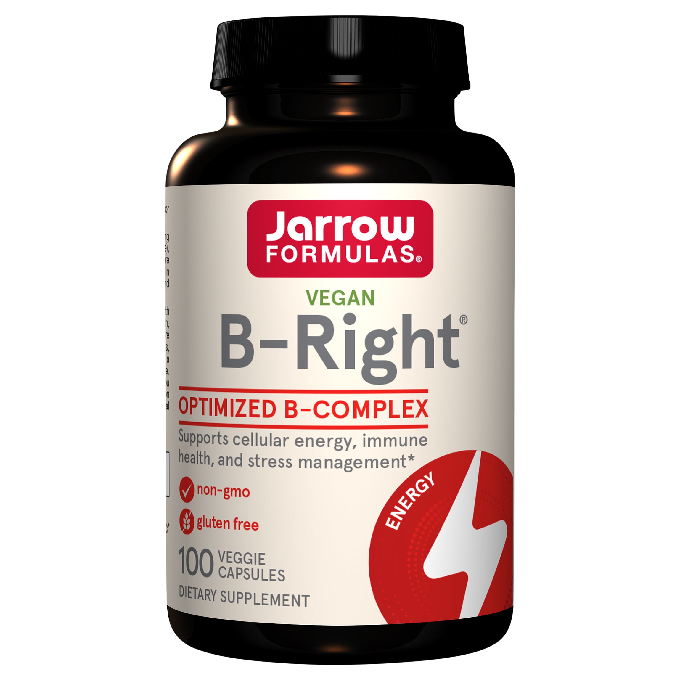 Jarrow Formulas B-Right - 100 Veggie Caps - Low-Odor Vitamin B-Complex Formula - Supports Cellular Energy, Immune Health & Stress Management - Dietary Supplement - 100 Servings - Vegan - Gluten Free - Case of 1