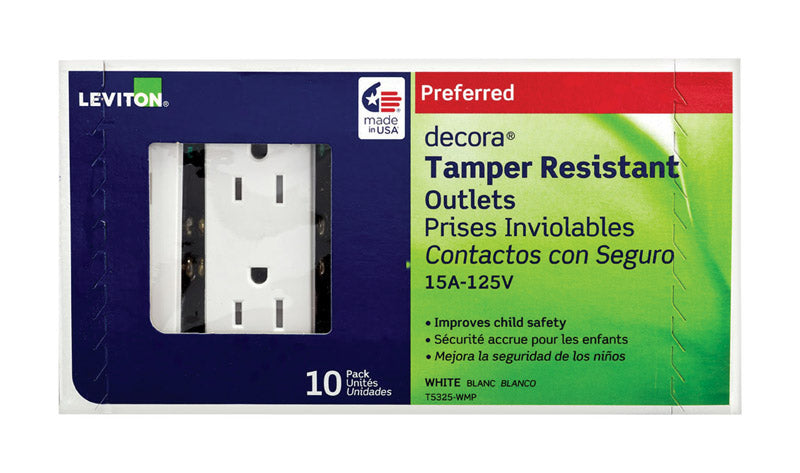 LEVITON - Leviton Decora 15 amps 125 V Duplex White Outlet 5-15R 10 pk [T5325-WMP]