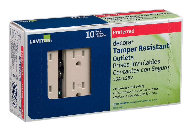 LEVITON - Leviton Decora 15 amps 125 V Duplex Light Almond Outlet 5-15R 10 pk