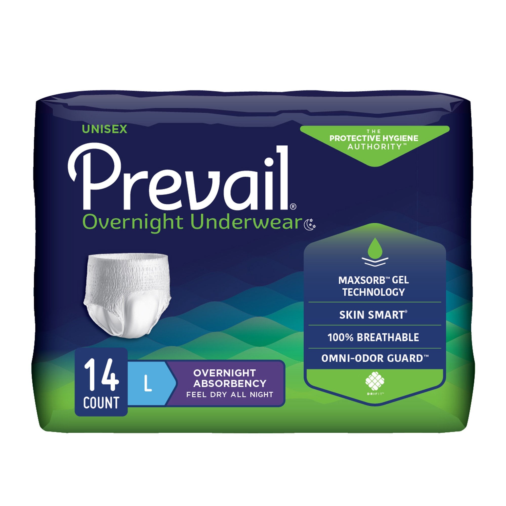 First Quality - Unisex Adult Absorbent Underwear Prevail® Overnight Pull On with Tear Away Seams Large Disposable Heavy Absorbency [14/PK]