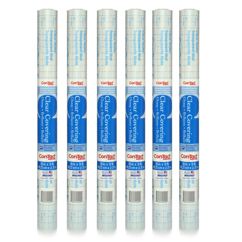 CON-TACT BRAND - Adhesive Roll, Clear, 18" x 9 ', Glossy, 6 Rolls