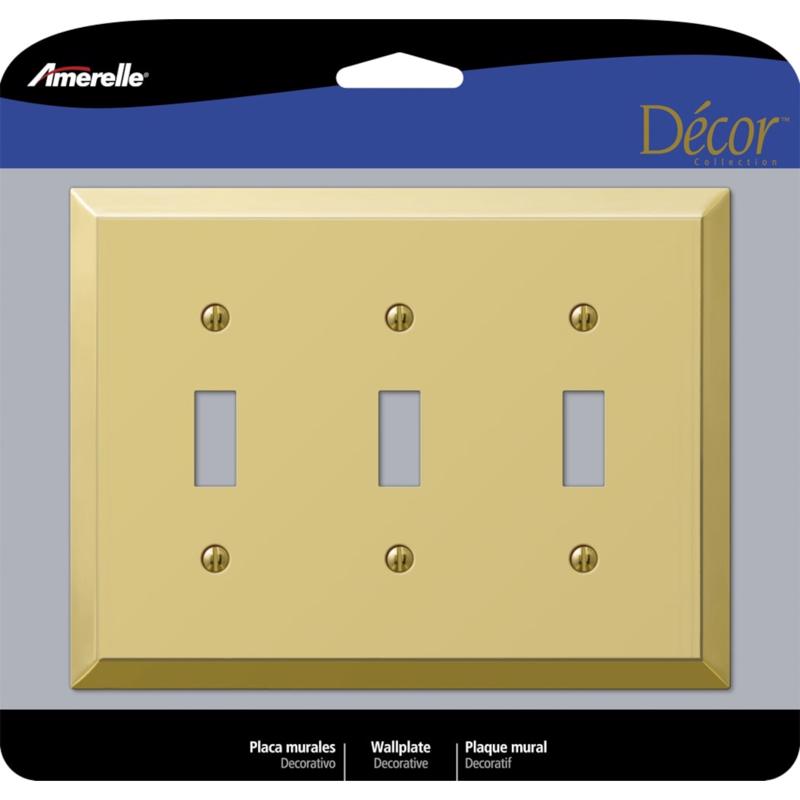 AMERELLE - Amerelle Century Polished Brass 3 gang Stamped Steel Toggle Wall Plate 1 pk