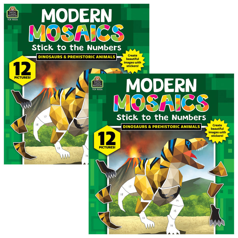 TEACHER CREATED RESOURCES - Dinosaurs Modern Mosaics Stick to the Numbers Activity Book, Pack of 2