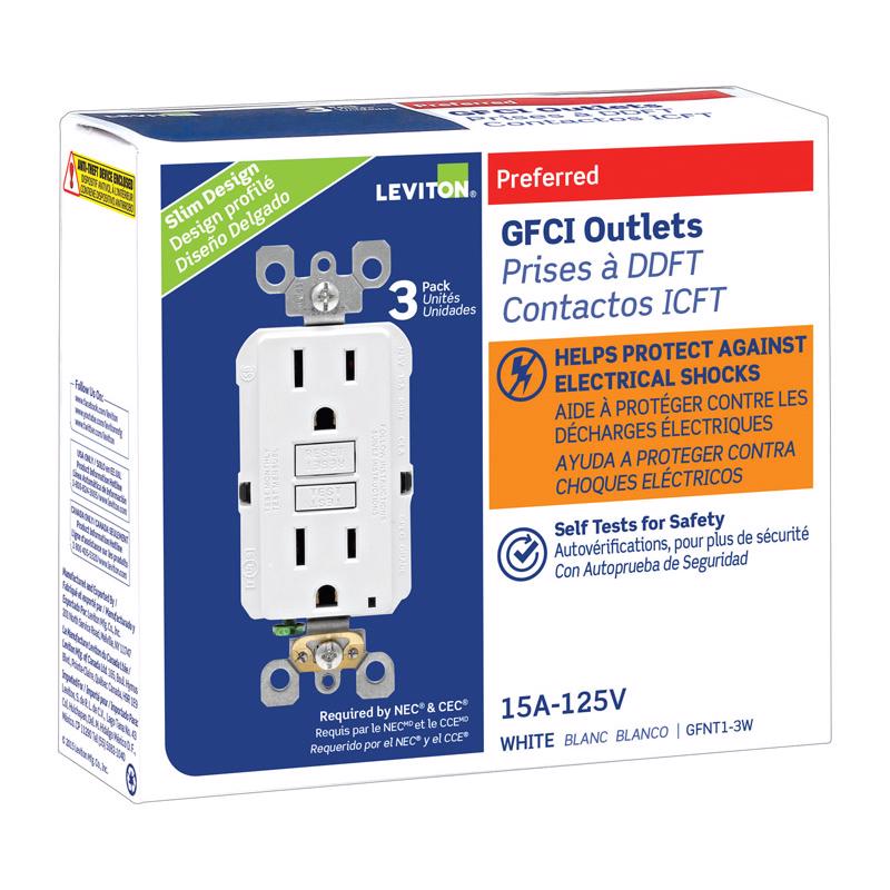 LEVITON - Leviton SmartlockPro 15 amps 125 V Duplex White GFCI Outlet 5-15R 3 pk [GFNT1-03W]