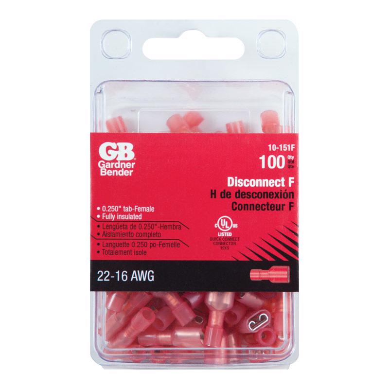 GARDNER BENDER - Gardner Bender 22-16 AWG Insulated Wire Female Disconnect Red 100 pk