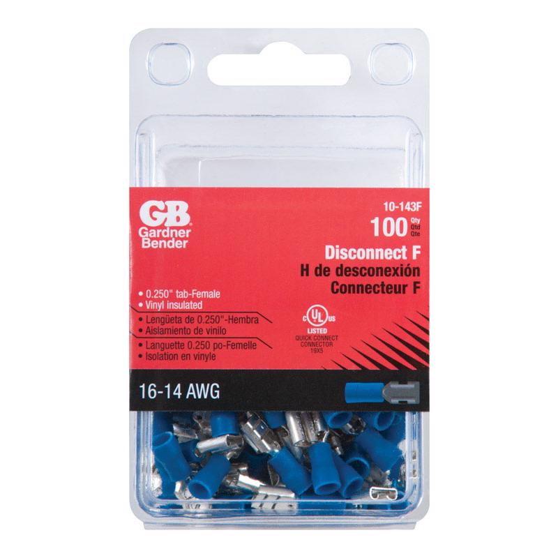 GARDNER BENDER - Gardner Bender 16-14 Ga. Insulated Wire Female Disconnect Blue 100 pk [10-143F]