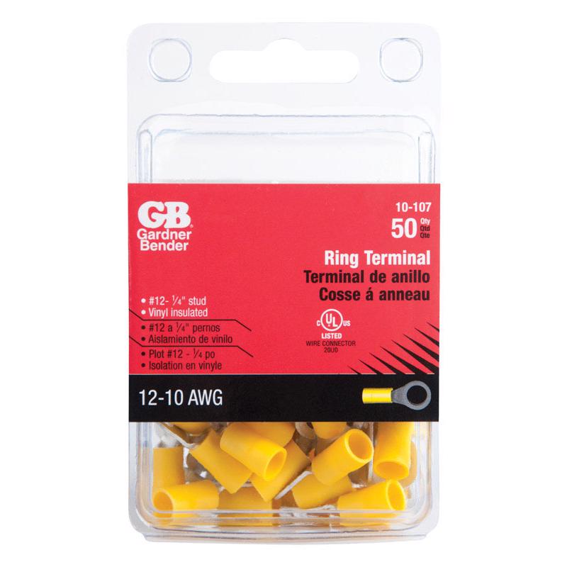 GARDNER BENDER - Gardner Bender 12-10 Ga. Insulated Wire Ring Terminal Yellow 50 pk [10-107]