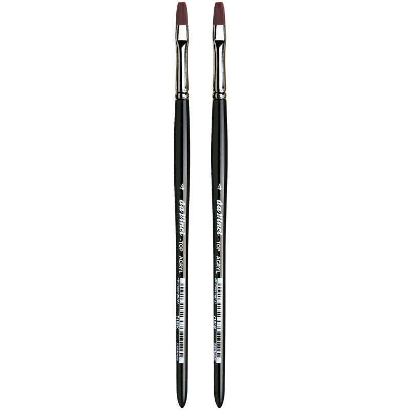 TOP-ACRYL Bright Red-Brown Brush, Synthetic, Acrylic & Oil, Flat, Series 7185K, Size 4, Pack of 2