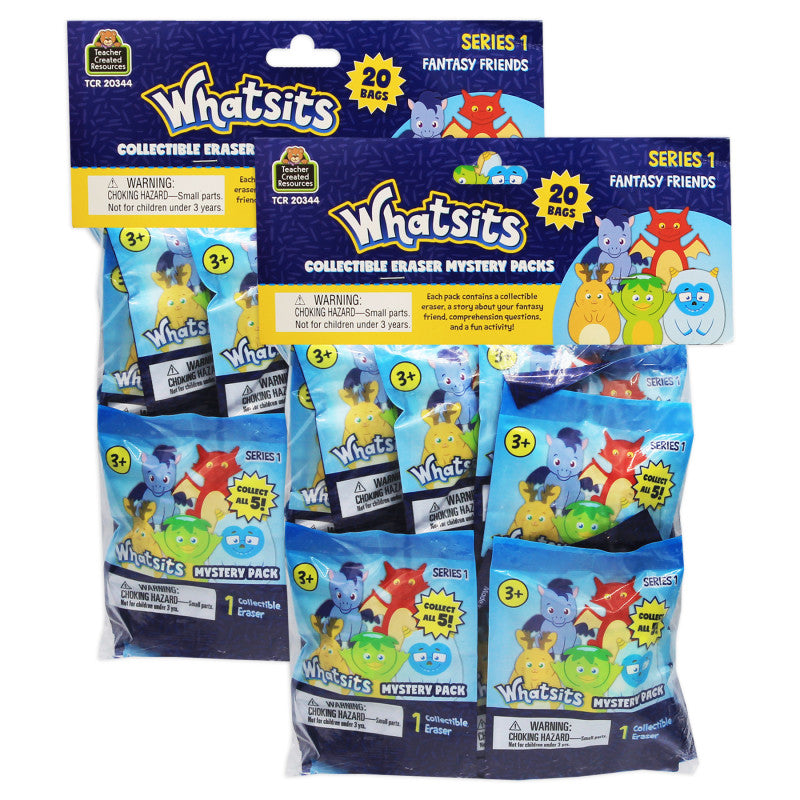 TEACHER CREATED RESOURCES - Whatsits™ Collectable Erasers Mystery Packs: Fantasy Friends, 20 Per Set, 2 Sets