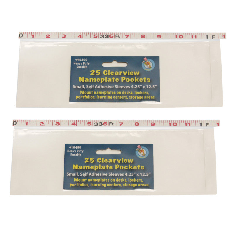 ASHLEY PRODUCTIONS - Clear View Self-Adhesive Small Name Plate Pocket, 4-1/4" x 12-1/2", 25 Per Pack, 2 Packs
