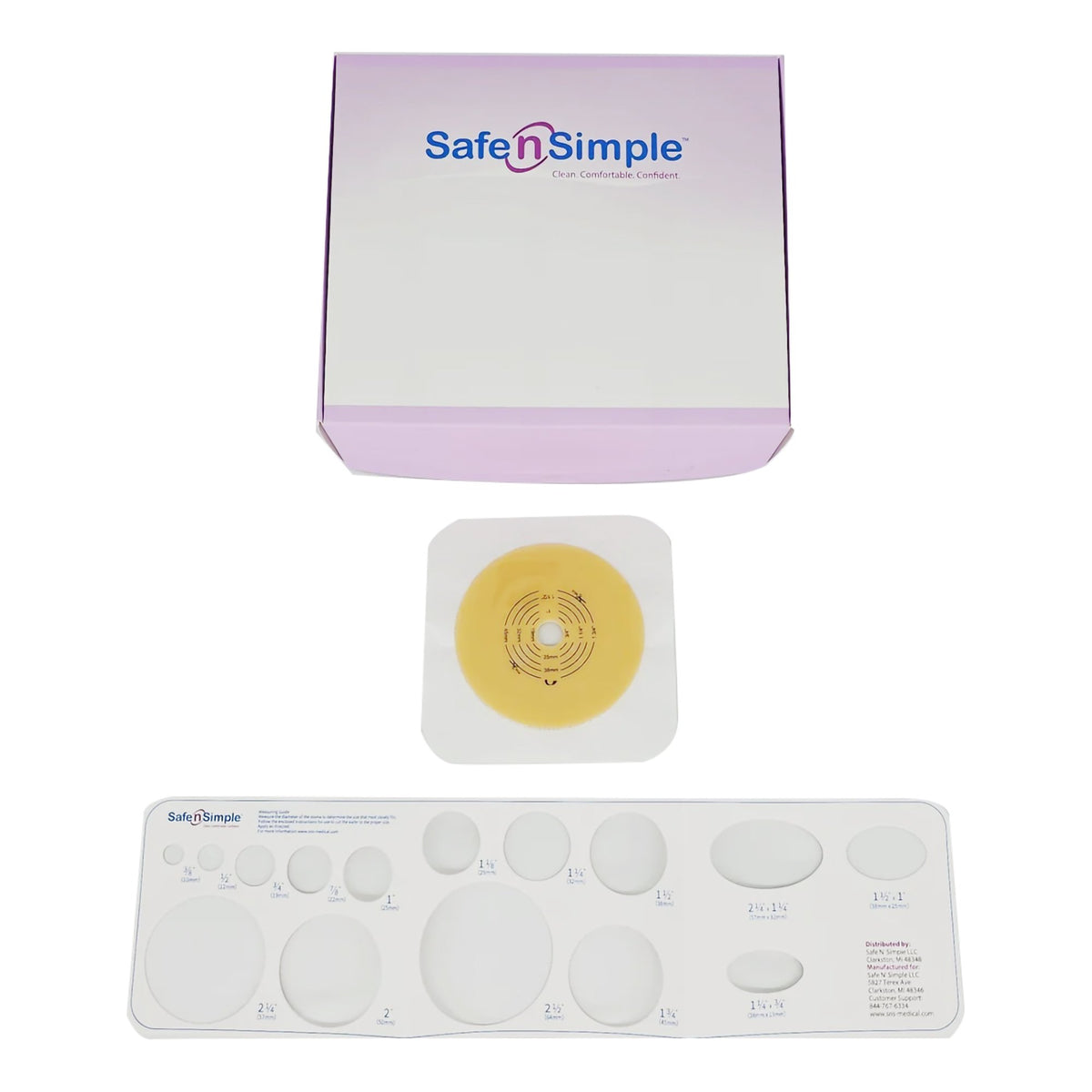Safe N Simple - Ostomy Barrier Trim to Fit, Standard Wear Flexible Tape 57 mm Flange Red Code System Up to 1-3/4 Inch Opening 5 X 5 Inch [10/BX]