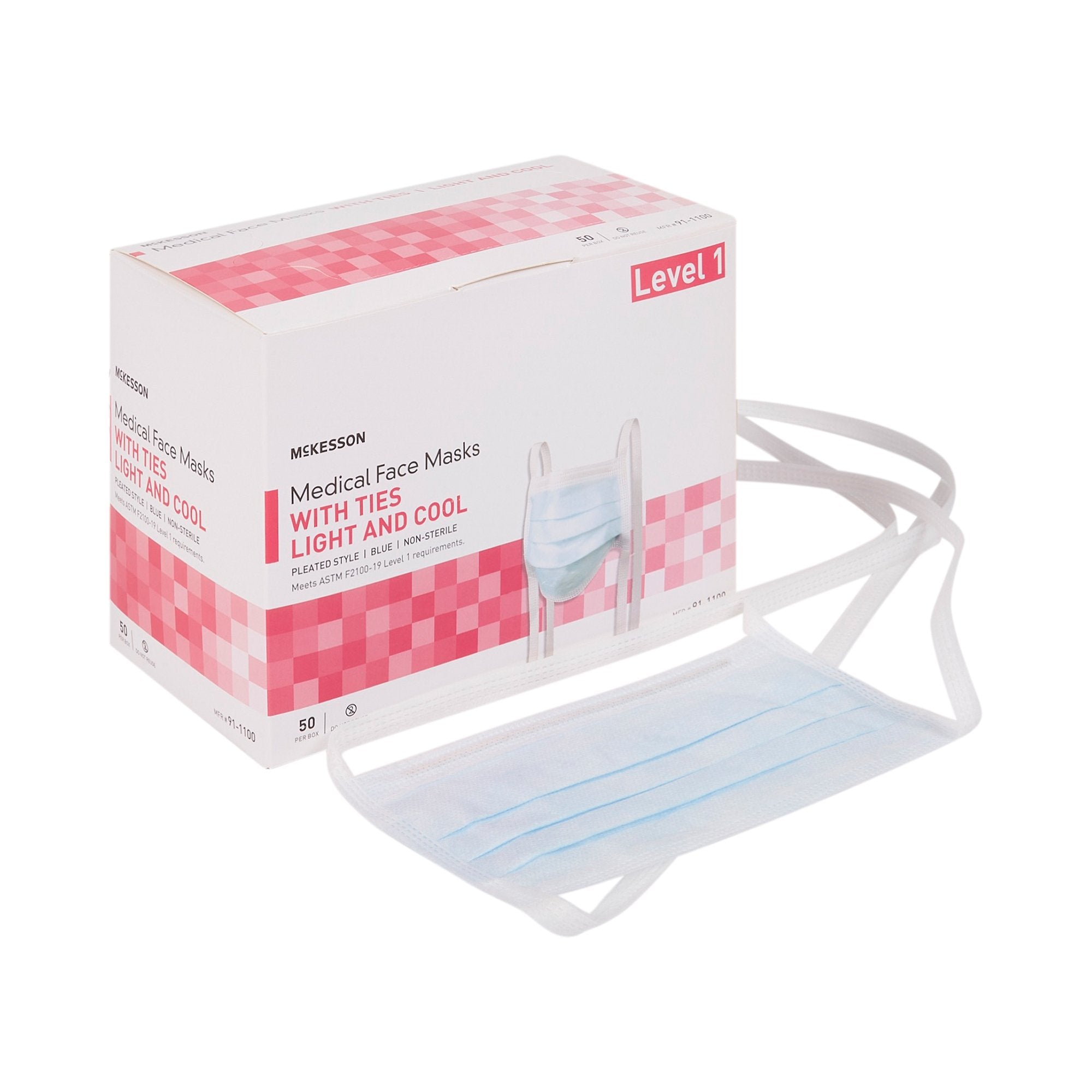 McKesson Brand - Surgical Mask McKesson ASTM Level 1 Tie Closure One Size Fits Most [50/BX] (206484_BX)