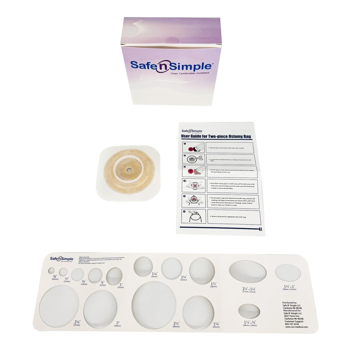 Safe N Simple - Ostomy Barrier Trim to Fit, Standard Wear Flexible Tape 45 mm Flange Up to 1-1/4 Inch Opening 4-1/2 X 4-1/2 Inch [10/BX]