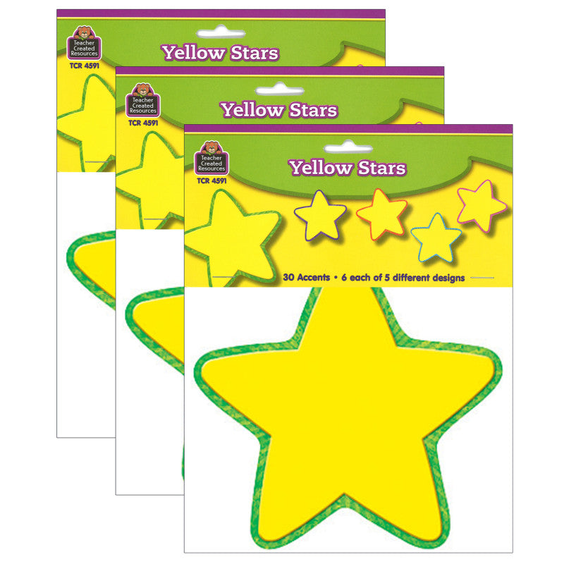 TEACHER CREATED RESOURCES - Yellow Stars Accents, 30 Per Pack, 3 Packs