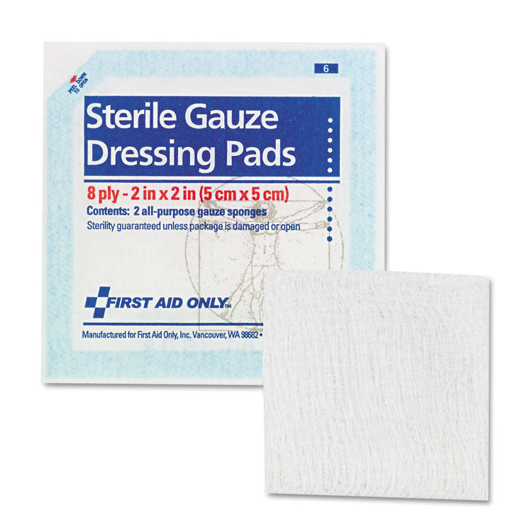 First Aid Only - SmartCompliance Gauze Pads, Sterile, 8-Ply, 2 x 2, 5 Dual-Pads/Pack