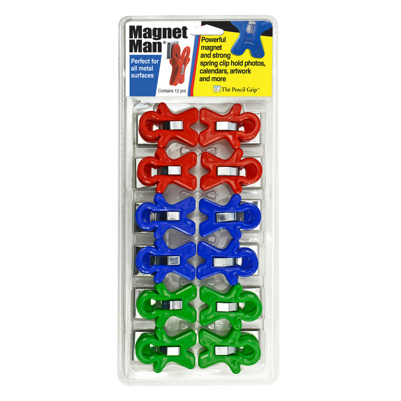 THE PENCIL GRIP - Magnet Man Magnetic Clip, Assorted Colors, Clamshell, Pack of 12
