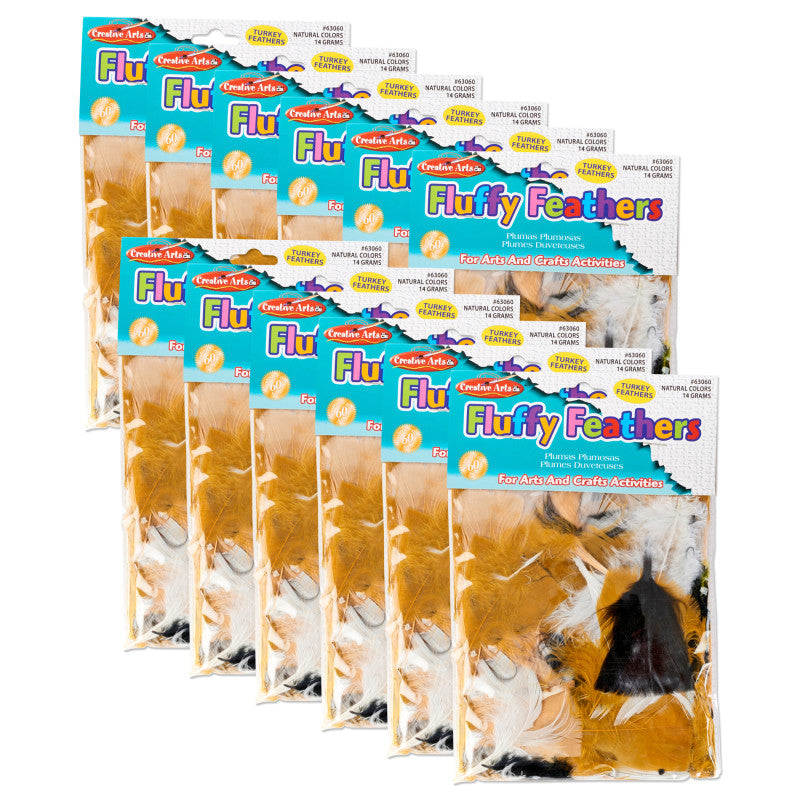 CHARLES LEONARD - Turkey Feathers, Natural Colors, 14 Grams Per Pack, 12 Packs