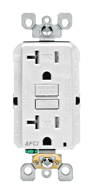 LEVITON - Leviton Decora 20 amps 125 V White AFCI Outlet 5-20R 1 pk