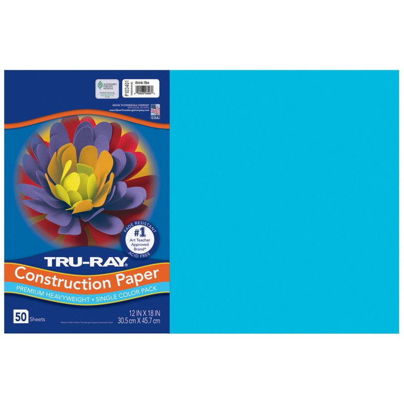 Construction Paper, Heavyweight, Atomic Blue, 12" x 18", 50 Sheets