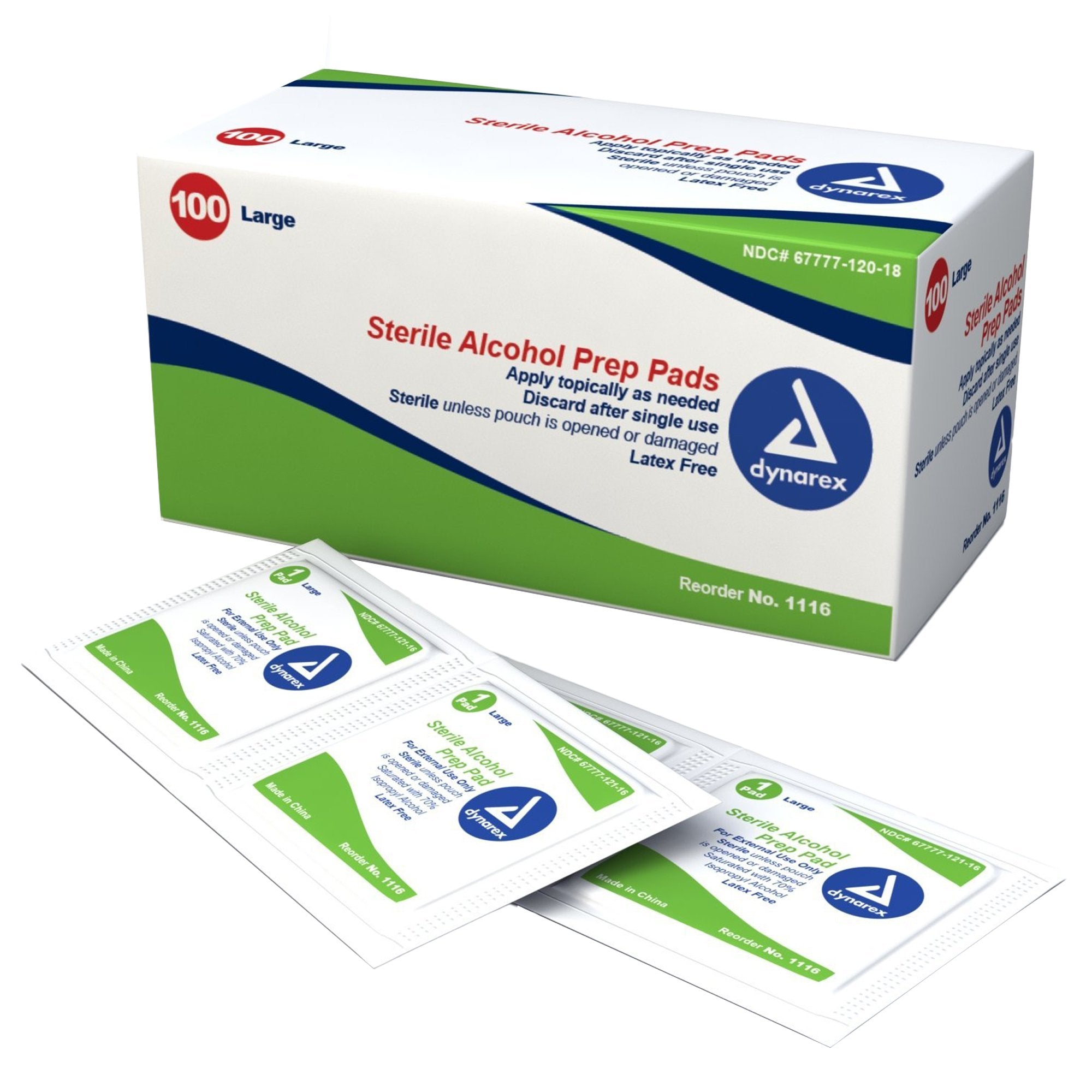 Dynarex - Alcohol Prep Pad Dynarex® 70% Strength Isopropyl Alcohol Individual Packet Large Sterile [100/BX]