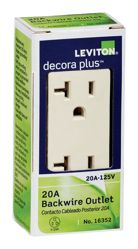 LEVITON - Leviton Decora Plus 20 amps 125 V Duplex Light Almond Outlet 5-20R 1 pk [16352-T]