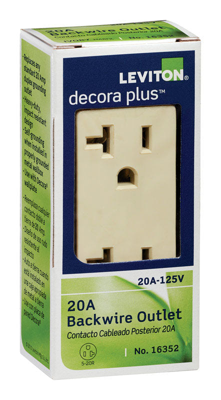 LEVITON - Leviton Decora Plus 20 amps 125 V Duplex Ivory Outlet 5-20R 1 pk
