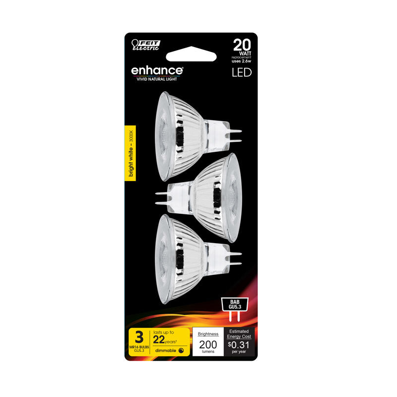 FEIT - Feit Enhance MR16 GU5.3 LED Bulb Bright White 20 Watt Equivalence 3 pk