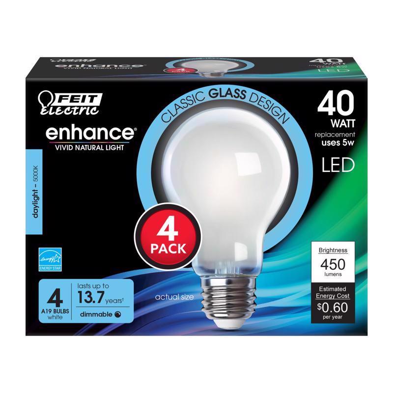 FEIT - Feit Enhance A19 E26 (Medium) LED Bulb Daylight 40 Watt Equivalence 4 pk [A1940950CAFIL4]