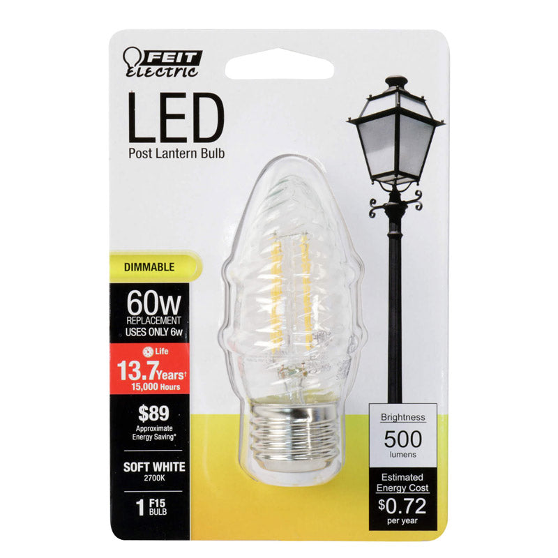 FEIT - Feit F15 E26 (Medium) Post Lantern LED Bulb Soft White 60 Watt Equivalence 1 pk