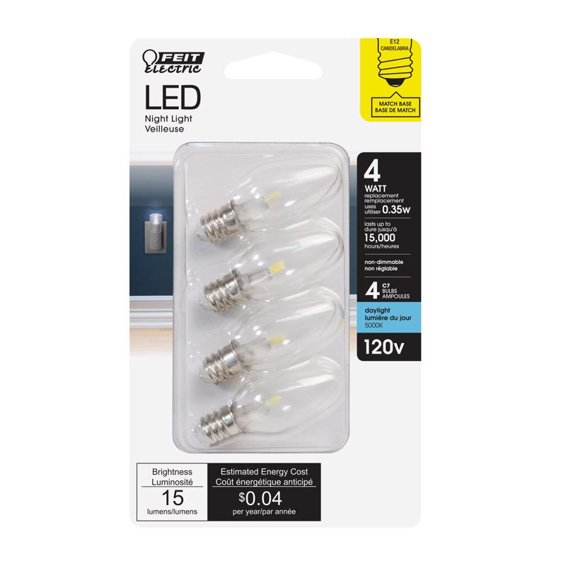 FEIT - Feit C7 E12 (Candelabra) LED Bulb Daylight 4 Watt Equivalence 4 pk