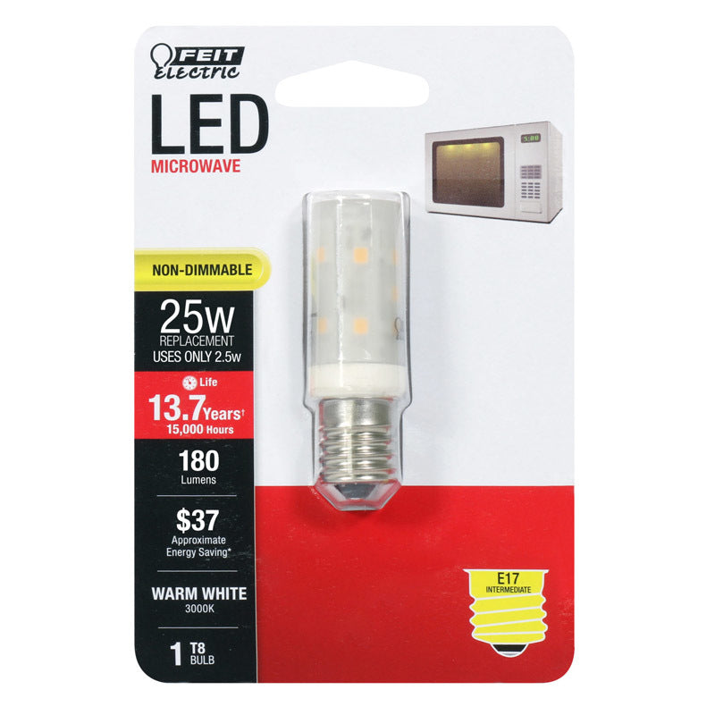 FEIT - Feit T8 E17 (Intermediate) LED Bulb Warm White 25 Watt Equivalence 1 pk