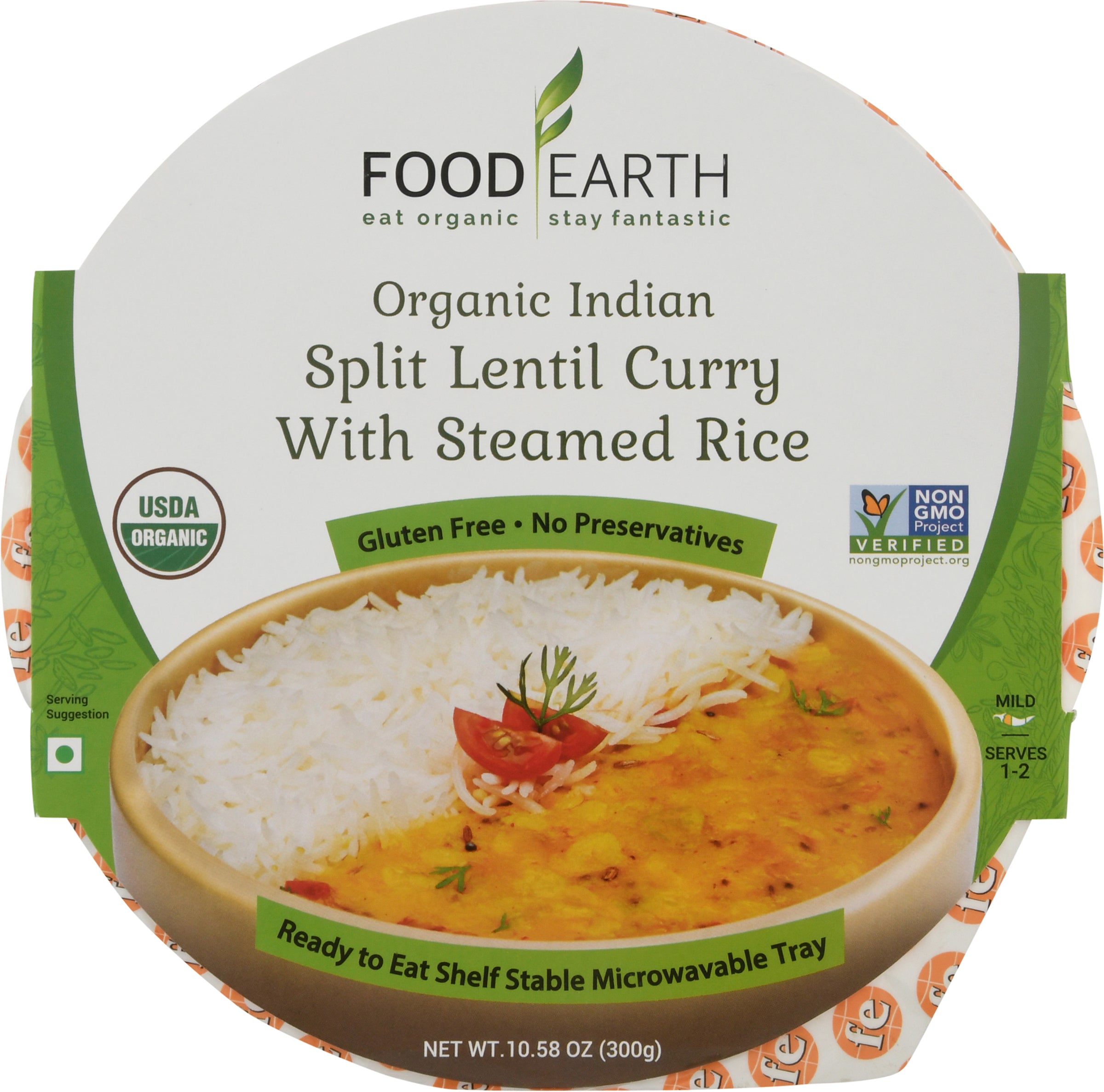 Food Earth Organic Indian Split Lentil Curry with Steamed Rice 10.58 oz - Case of 6