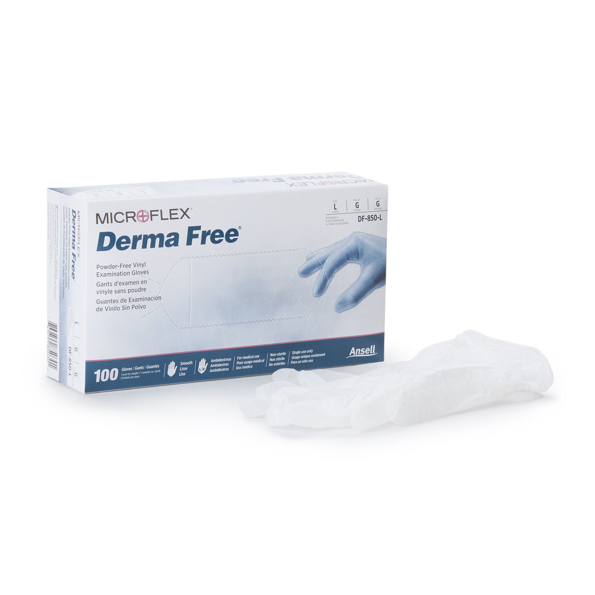 Microflex Medical - Exam Glove Derma Free™ Large NonSterile Vinyl Standard Cuff Length Smooth Clear Not Rated [100/BX]