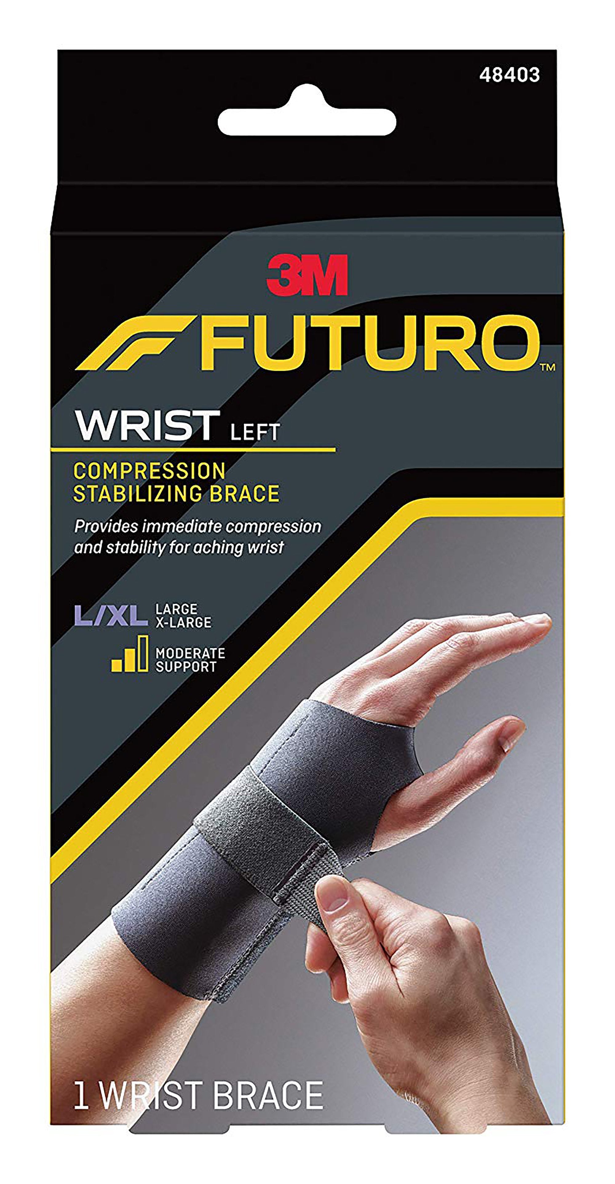 3M Company - Wrist Brace Futuro™ Compression Stabilizing Low Profile Aluminum / Nylon / Polyester / Polyethylene / Spandex / Silicone Left Hand Black Large / X-Large [1/EA]