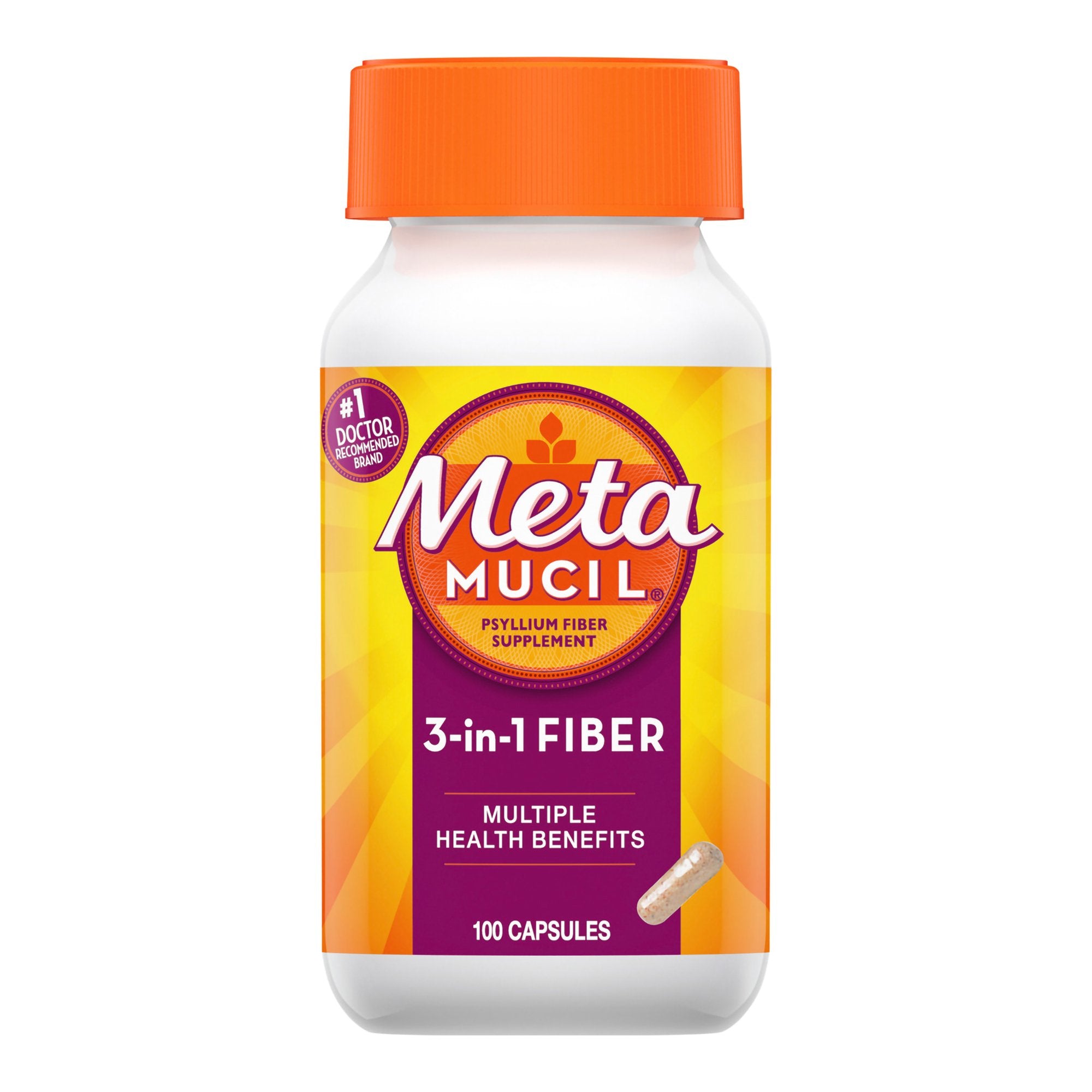 Procter & Gamble - Fiber Supplement Metamucil® 3-in-1 Fiber Capsule 100 per Bottle 0.4 Gram Strength Potassium / Psyllium Husk [1/BT]