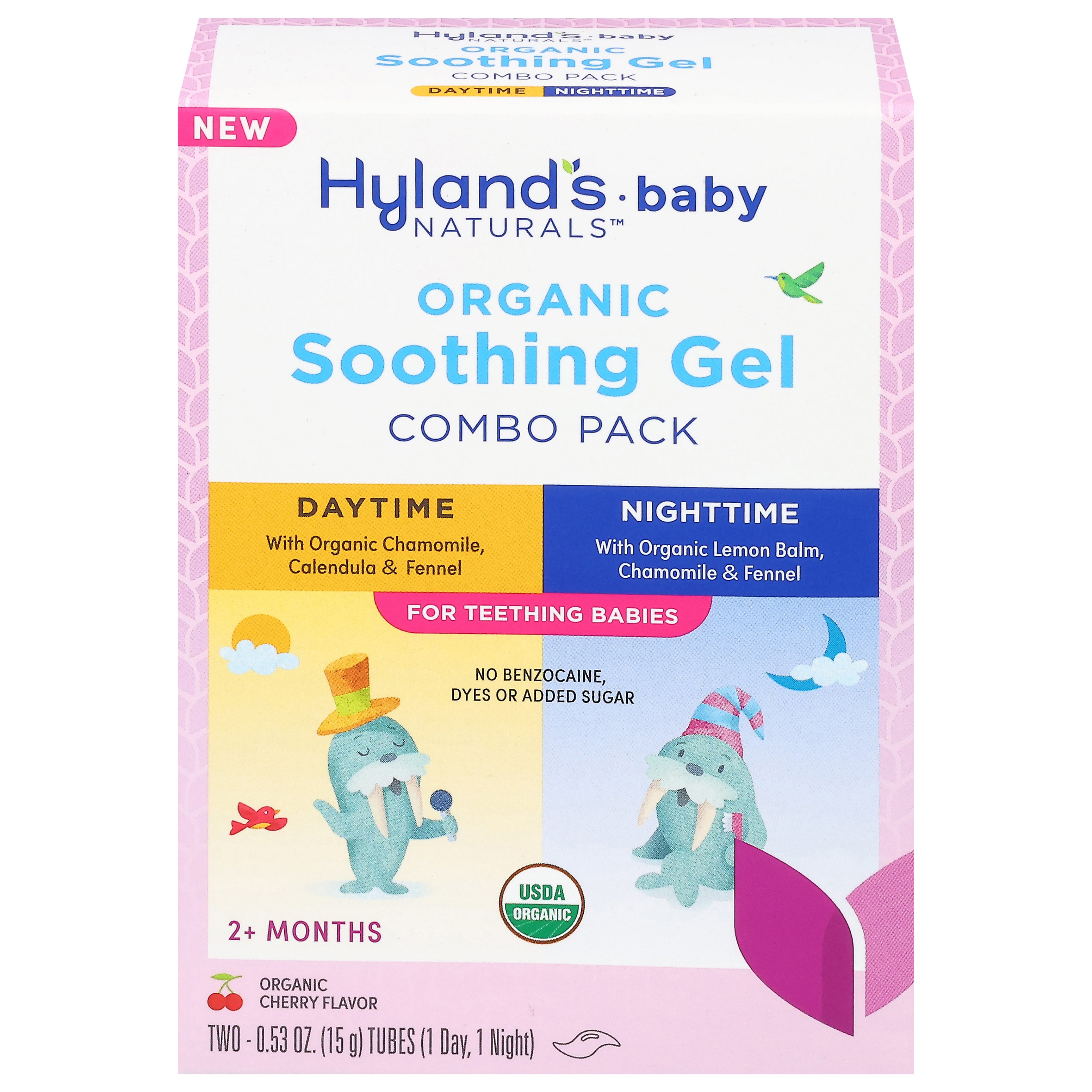 Hyland's Naturals Baby Organic 2+ Months Daytime/Nighttime Cherry Flavor Soothing Gel Combo Pack 2 - 0.53 oz Tubes - Case of 1