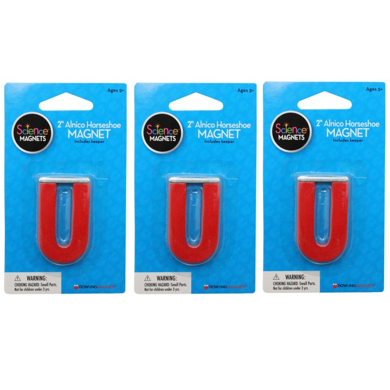 DOWLING MAGNETS - 2" Alnico Horseshoe Magnet, Pack of 3