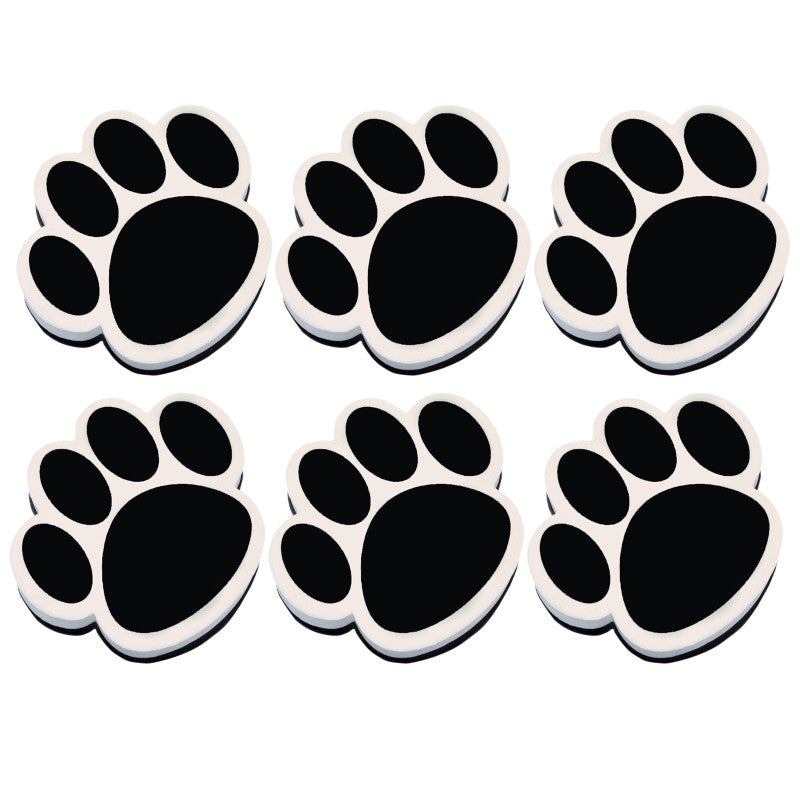 ASHLEY PRODUCTIONS - Magnetic Whiteboard Eraser, Black Paw, Pack of 6