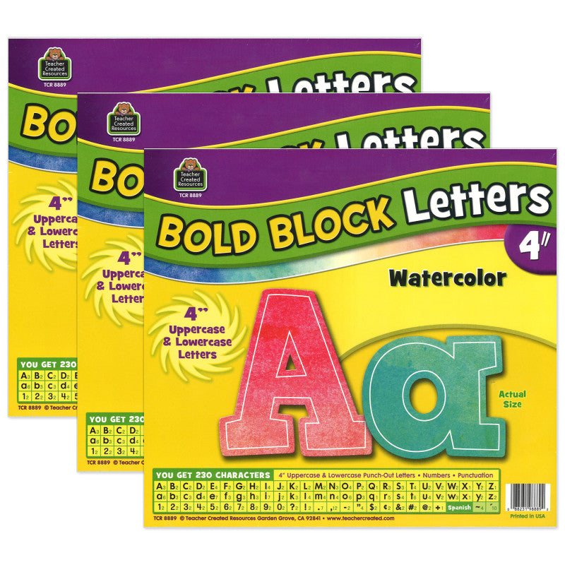 TEACHER CREATED RESOURCES - Watercolor Bold Block 4" Letters Combo Pack, 3 Packs
