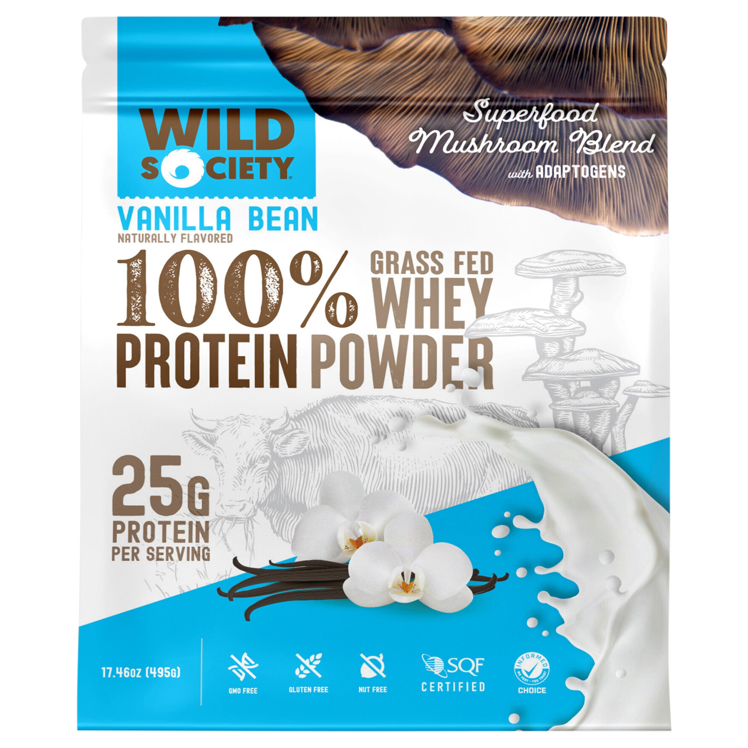 Wild Society 100% Grass Fed Whey Vanilla Bean Protein Powder 17.46 oz - Case of 1