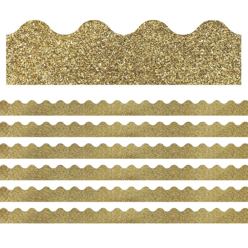 CARSON DELLOSA EDUCATION - Sparkle + Shine Gold Glitter Scalloped Border, 39 Feet Per Pack, 6 Packs