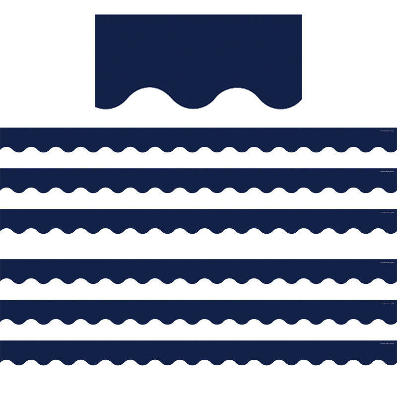 TEACHER CREATED RESOURCES - Navy Scalloped Border Trim, 35 Feet Per Pack, 6 Packs