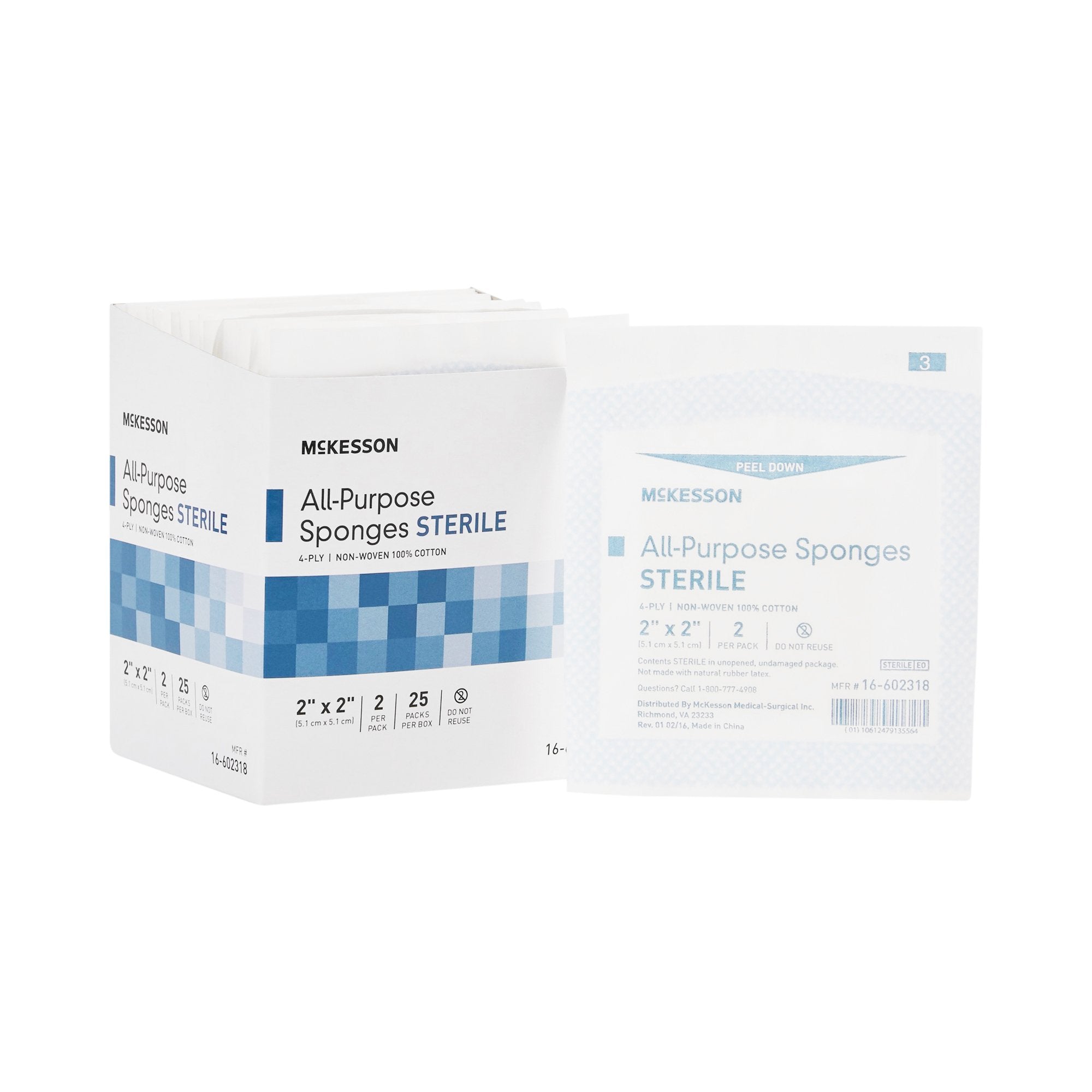 McKesson Brand - Nonwoven Sponge McKesson 2 X 2 Inch 4-Ply Sterile 2 per Pack [1/PK]
