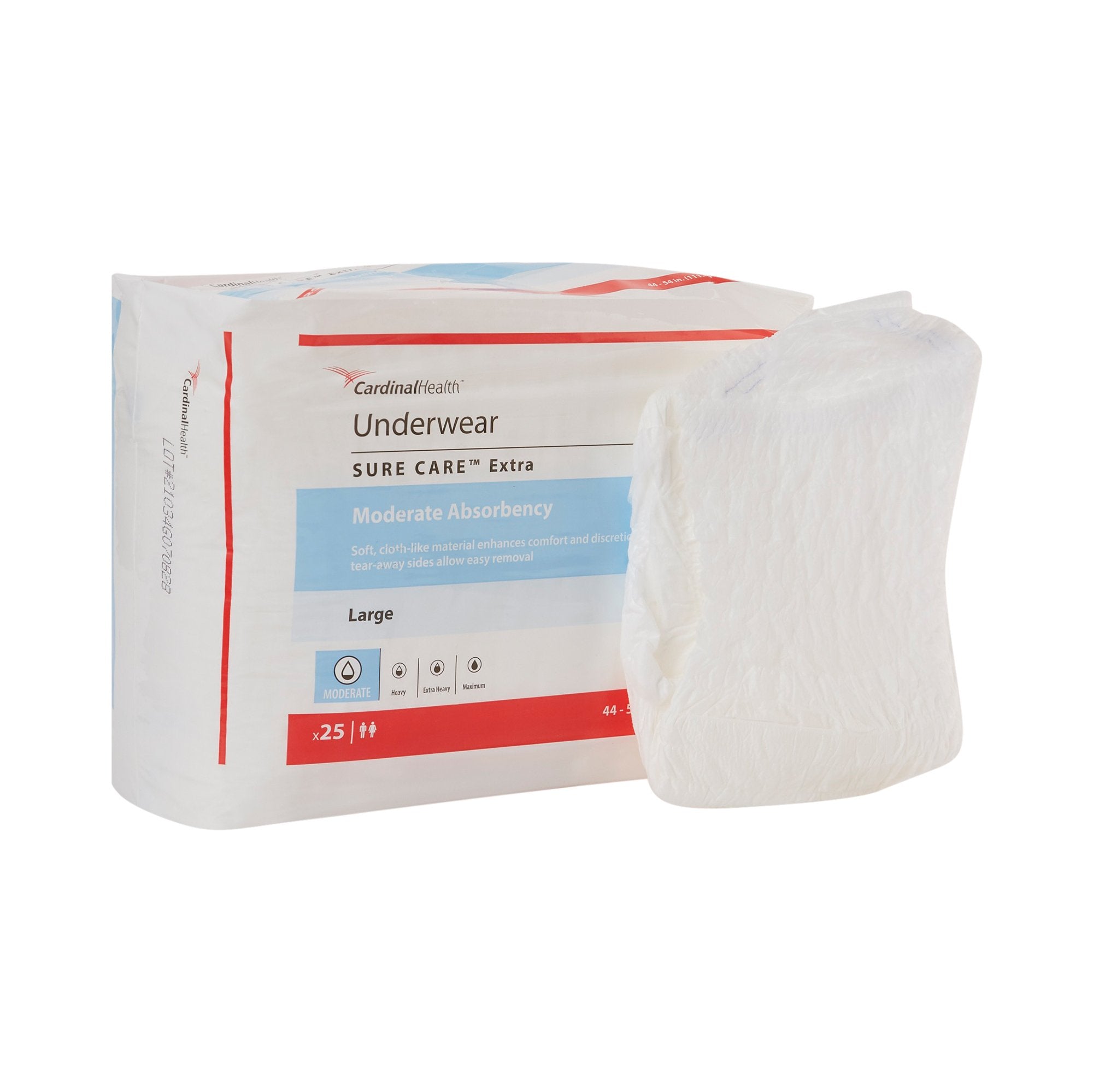 Cardinal - Unisex Adult Absorbent Underwear Sure Care™ Extra Pull On with Tear Away Seams Large Disposable Moderate Absorbency [25/BG]