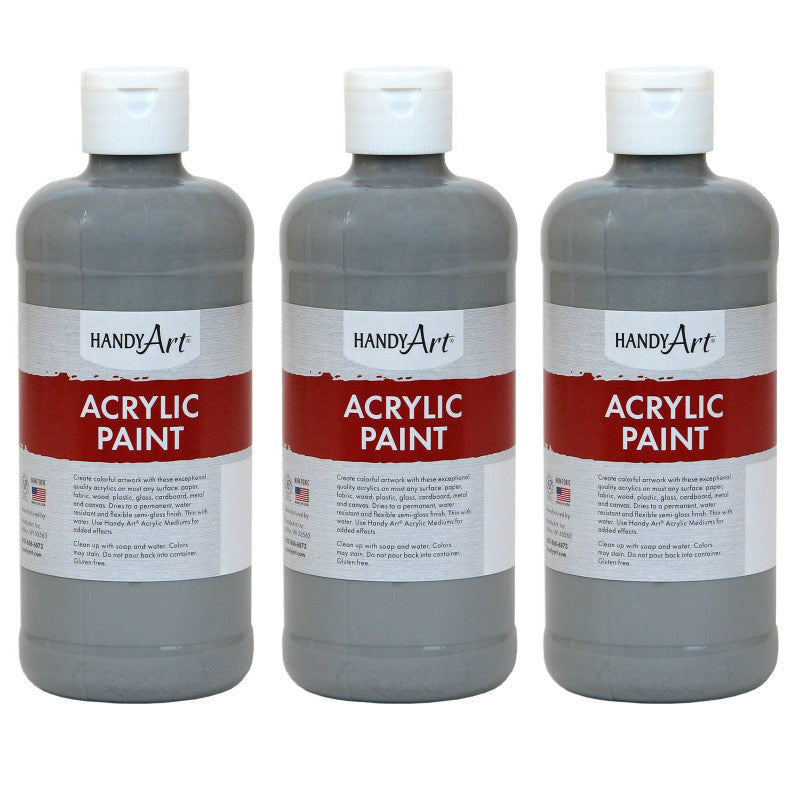 HANDY ART - Acrylic Paint 16 oz, Gray, Pack of 3