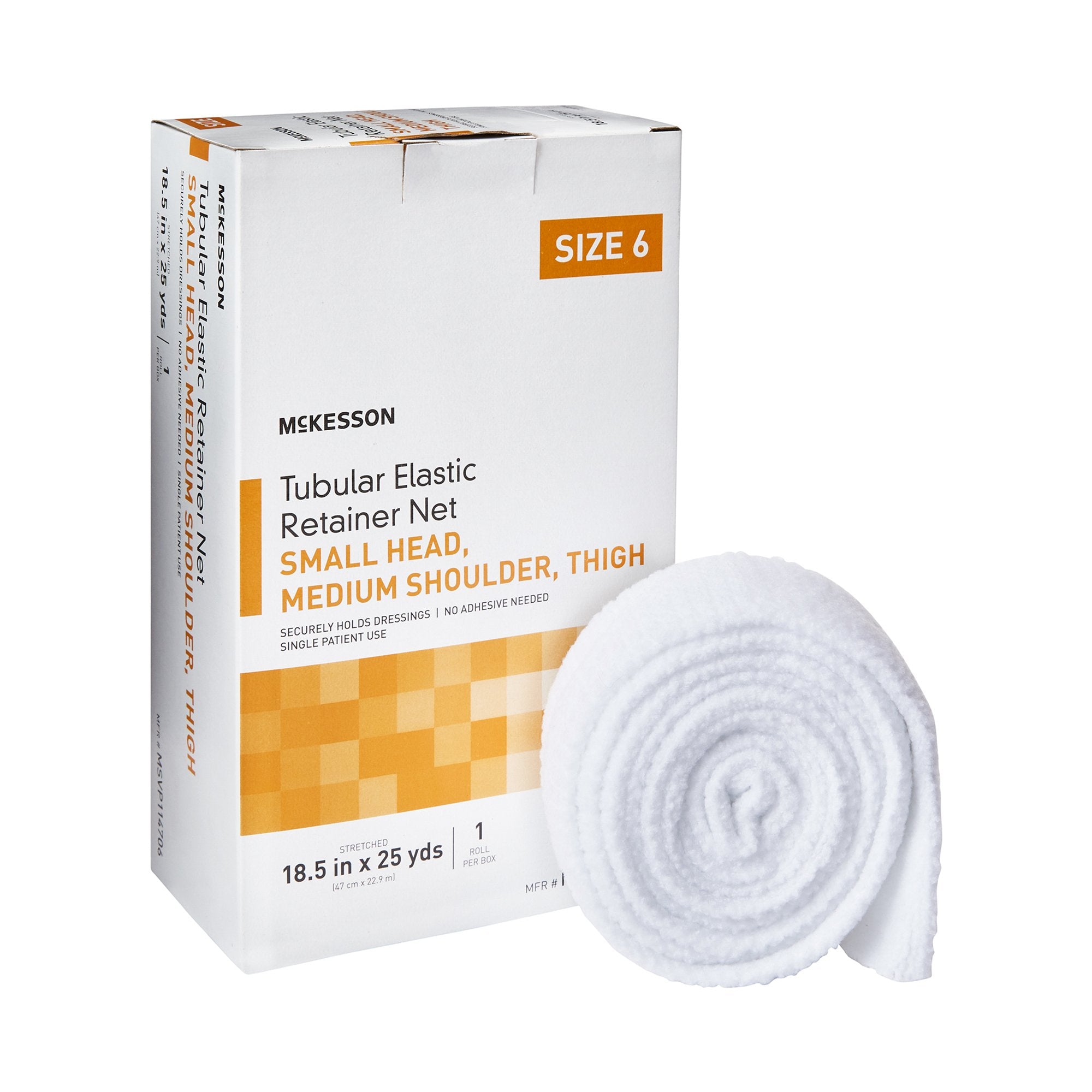 McKesson Brand - Elastic Net Retainer Dressing McKesson Tubular Elastic 18-1/2 Inch X 25 Yard (47 cm X 22.9 m) Size 6 White Small Head / Medium Shoulder / Thigh NonSterile [1/BX]